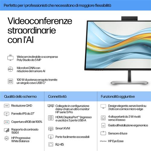 HP Series 5 Pro Monitor per videoconferenze serie 5 Pro QHD USB-C da 27