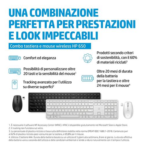 HP Combinazione di tastiera e mouse wireless 650, colore nero