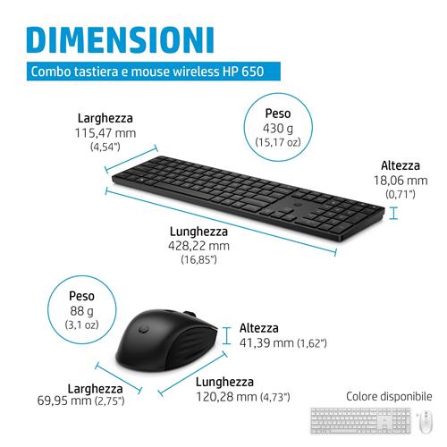 HP Combinazione di tastiera e mouse wireless 650, colore nero