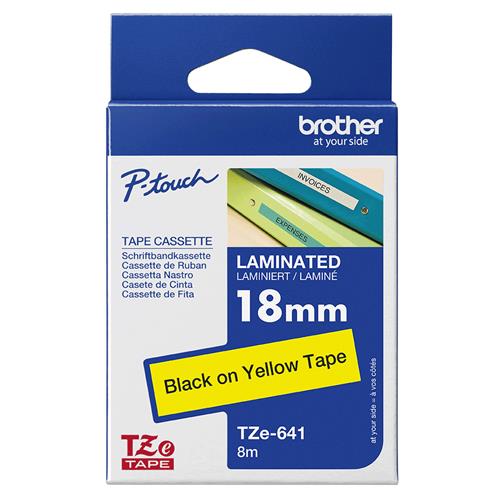 NASTRO LAMINATO 18MM 8M NERO SU GIALLO