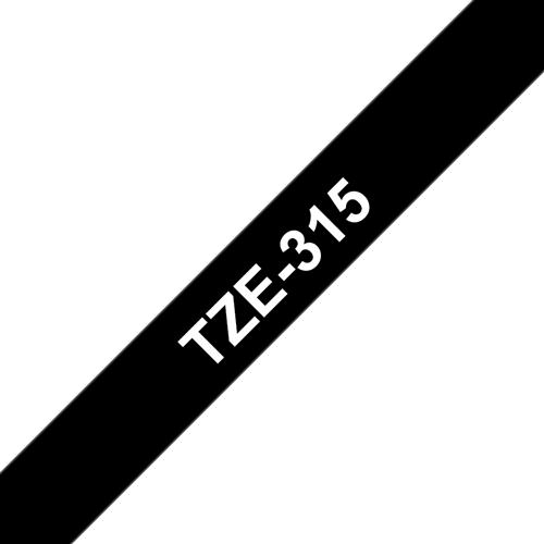 TZE-315 LAMINATED TAPE 6MM 8M WHITE ON BLACK