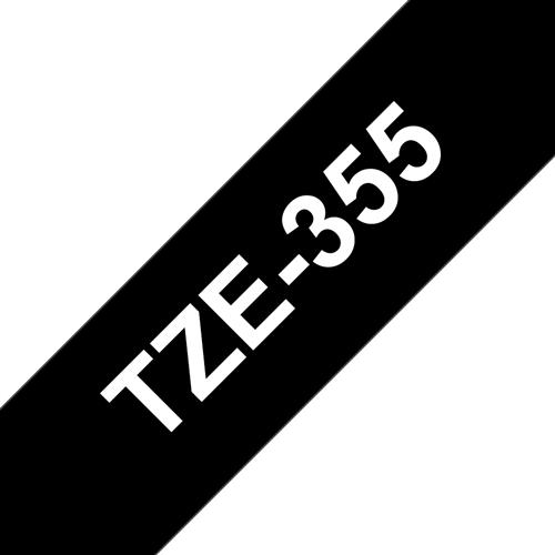 TZE-355 LAMINATED TAPE 24MM 8M WHITE ON BLACK