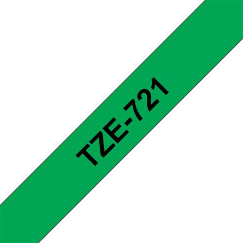 TZE-721 LAMINATED TAPE 9MM 8M BLACK ON GREEN