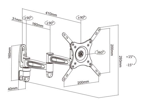 3 WITH PIVOT BRACKET SN 200X200 - WHITE
