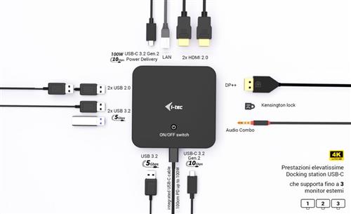 I-TEC USB-C 1XDP 2X HDMI DOCK PD 100W + I-TEC CHARGER 100W