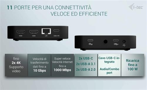 I-TEC USB-C 2X HDMI DOCK 100W PD 100W + I-TEC CHARGER 100W