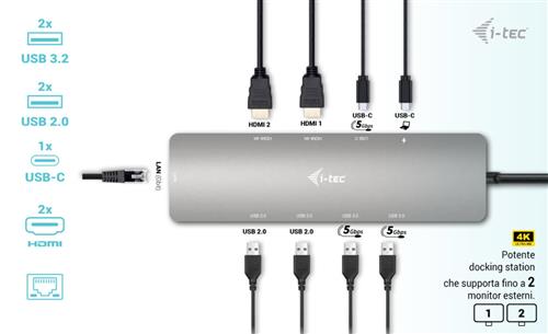 I-TEC USB-C METAL NANO 2X HDMI DOCKING STATION PD 100W + CHARGE