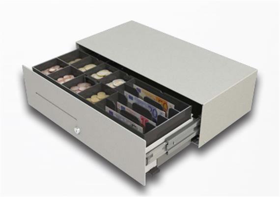 MICRO SLIDE-OUT CASH DRAWER WH W EURO+STERLING INSERT CABLE