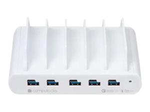 5 PORT USB AND USB-C MULTIPLE TABLET CHARGING STATION WHITE