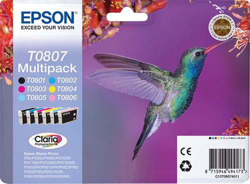 Epson Hummingbird T0807 cartuccia d'inchiostro 1 pz Originale Nero, Ciano, Ciano chiaro, Magenta chiaro, Magenta, Giallo