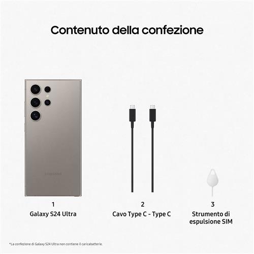 Samsung Galaxy S24 Ultra Smartphone AI, Display 6.8'' QHD+ Dynamic AMOLED 2X, Fotocamera 200MP, RAM 12GB, 512GB, 5.000 mAh, Titanium Gray