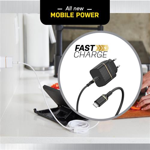 EU WALL CHARGER 20W 1X USB-C 20W USB-PD USB C-C CABLE 1M BLAC