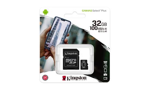 32GB MICROSDHC CANVAS SELECT 100R A1 C10 CARD + SD ADAPTER