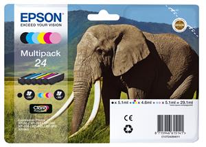 Epson Elephant C13T24284011 cartuccia d'inchiostro 6 pz Originale Resa standard Nero, Ciano, Ciano chiaro, Magenta, Magenta chiaro, Giallo