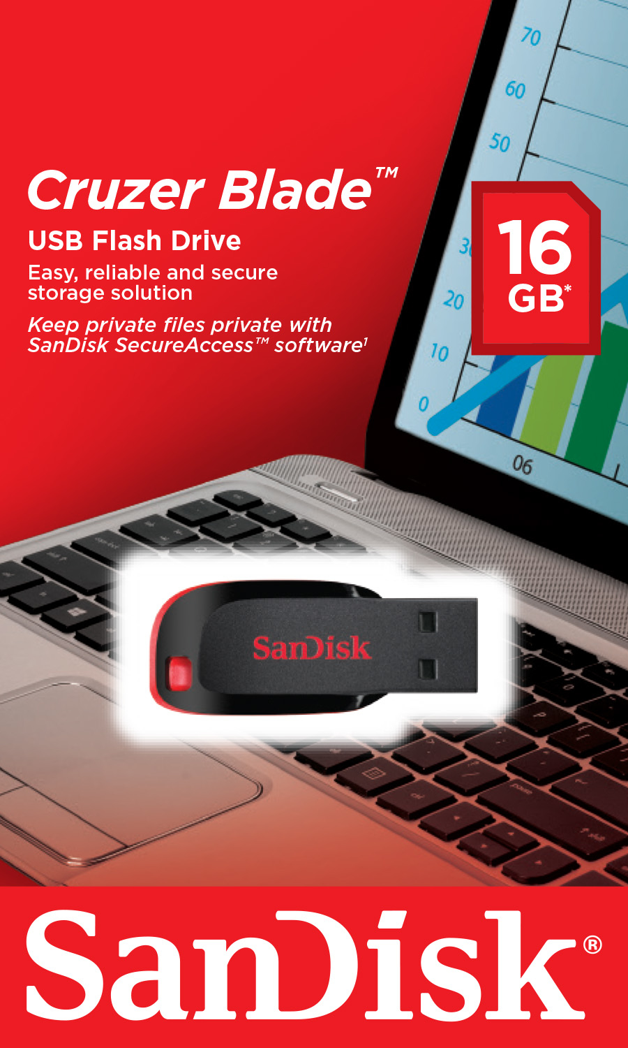 SanDisk Cruzer Blade unità flash USB 16 GB USB tipo A 2.0 Nero, Rosso