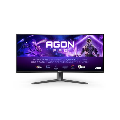 AOC AGON PRO AG346UCD Monitor PC 86,4 cm (34) 3440 x 1440 Pixel Wide Quad HD QD-OLED Nero, Grigio