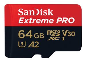 EXTREME PRO MICROSDXC 64GB+SD ADAPTER 200MB/S 90MB/S A2 C10 V3