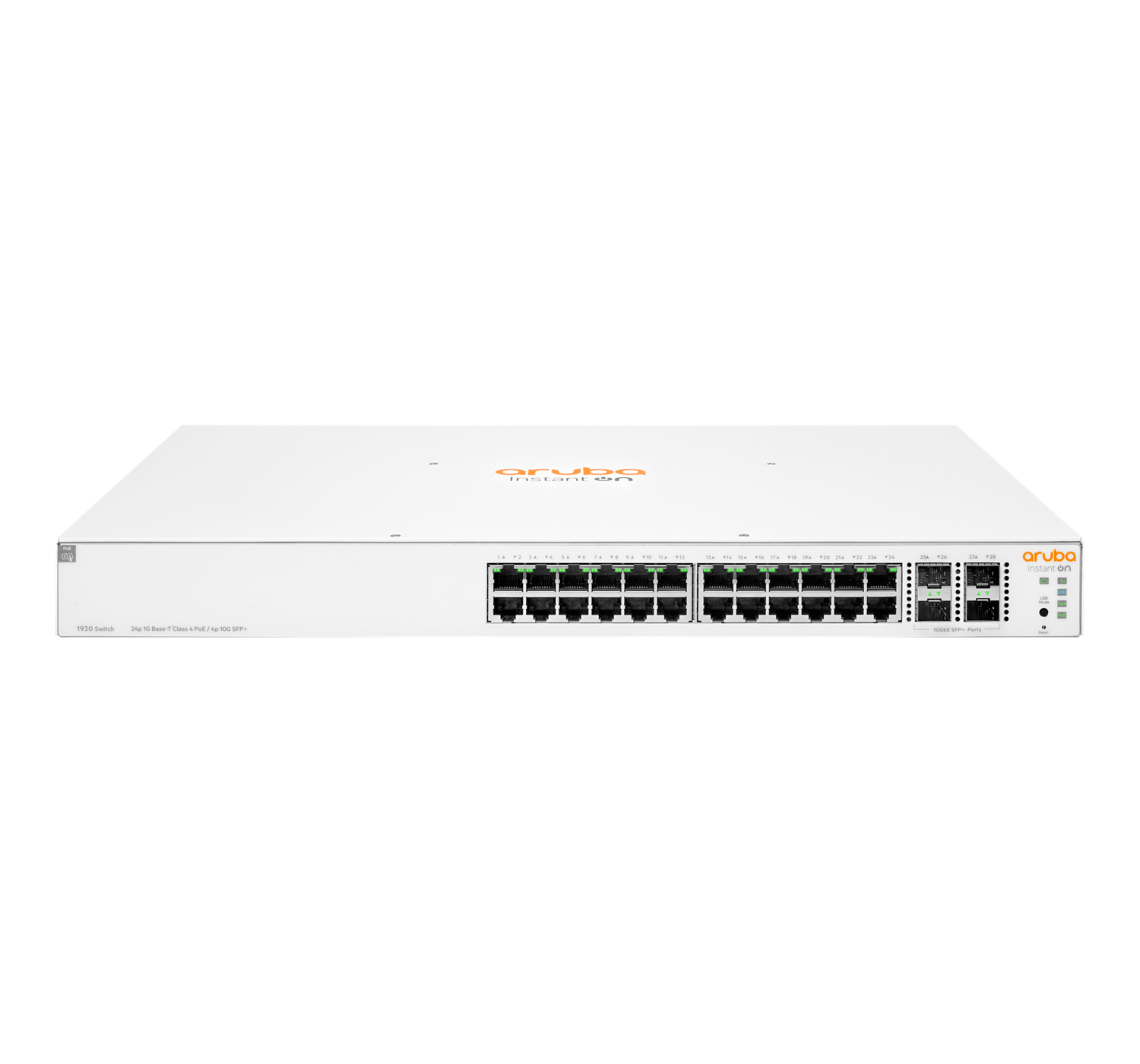 HPE Aruba Networking Aruba Instant On 1930 24G Class4 PoE 4SFP/SFP+ 370W Gestito L2+ Gigabit Ethernet (10/100/1000) Supporto Power over Ethernet (PoE) 1U Bianco
