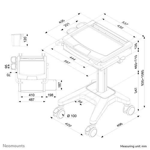 CARRELLO PORTATLE MEDICALE PER LAPTOP TASTIERA E MOUSE