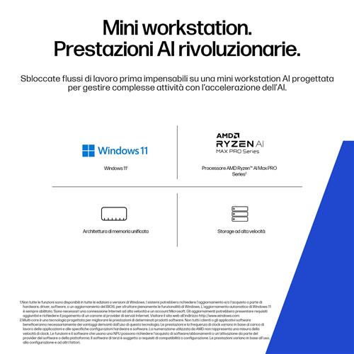 HP Z2 Mini G1a Wolf Pro Security Edition Copilot+ PC AMD Ryzen AI Max PRO 390 64 GB LPDDR5x-SDRAM 1 TB SSD Windows 11 Pro Mini PC Stazione di lavoro AI Workstation, AI PC Nero