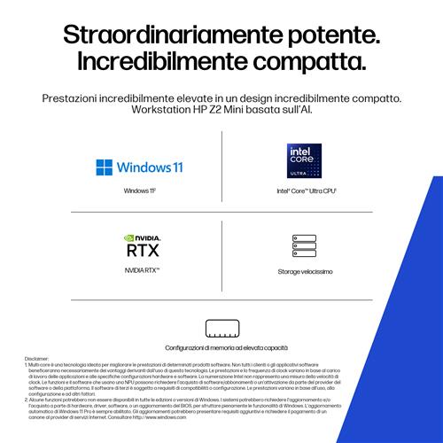 HP Z2 Mini G1i Wolf Pro Security Edition Intel Core Ultra 7 265 32 GB DDR5-SDRAM 1 TB SSD NVIDIA RTX A1000 Windows 11 Pro Mini PC Stazione di lavoro AI Workstation, AI PC Nero