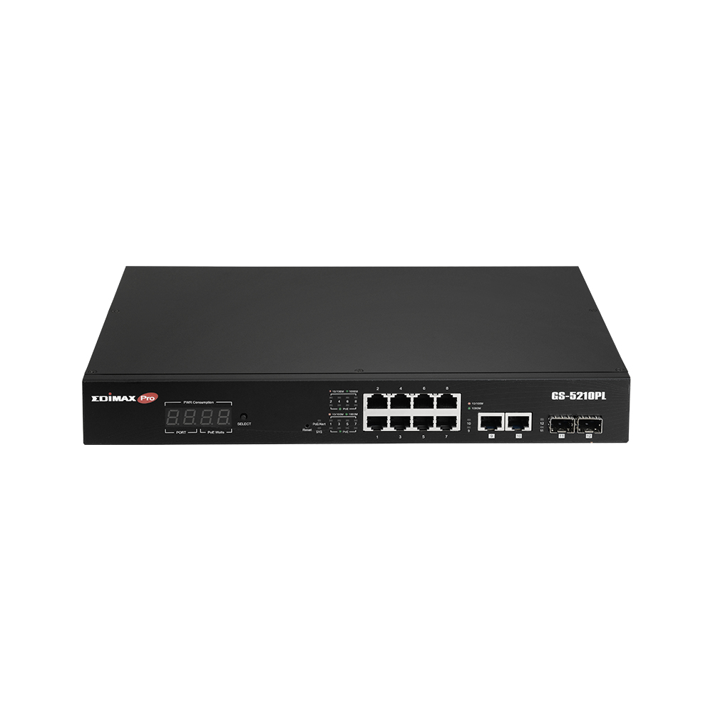 Edimax GS-5210PL switch di rete Gestito Gigabit Ethernet (10/100/1000) Nero