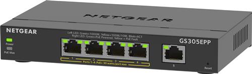 NETGEAR 5-Port Gigabit Ethernet High-Power PoE+ Plus Switch (GS305EPP) Gestito L2/L3 Gigabit Ethernet (10/100/1000) Supporto Power over Ethernet (PoE) Nero