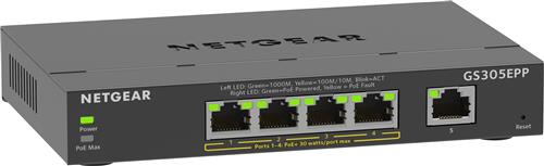 NETGEAR 5-Port Gigabit Ethernet High-Power PoE+ Plus Switch (GS305EPP) Gestito L2/L3 Gigabit Ethernet (10/100/1000) Supporto Power over Ethernet (PoE) Nero