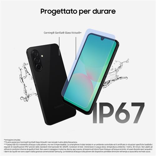 Samsung Galaxy A26 5G, Smartphone con Funzioni intelligenti, Display Super AMOLED 6.7”, 6GB RAM, 128GB, Batteria 5.000 mAh, memoria espandibile, Black