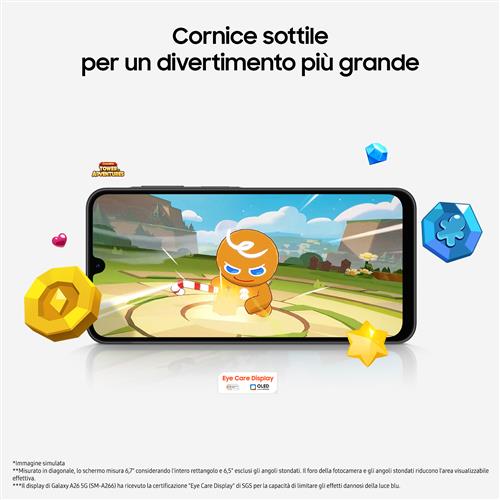 Samsung Galaxy A26 5G, Smartphone con Funzioni intelligenti, Display Super AMOLED 6.7”, 6GB RAM, 128GB, Batteria 5.000 mAh, memoria espandibile, Black