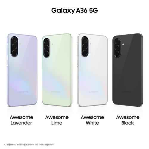 Samsung Galaxy A36 5G, Smartphone con Funzioni intelligenti, Display Super AMOLED 6.7”, 6GB RAM, 128GB, Camera 50MP, Batteria 5.000 mAh, IP67, Awesome Lime