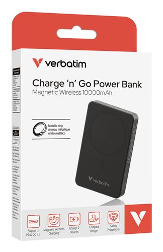 CHARGE/GO ESSENTIALS POWER BANK Magnetic Wireless 10000mAh Black