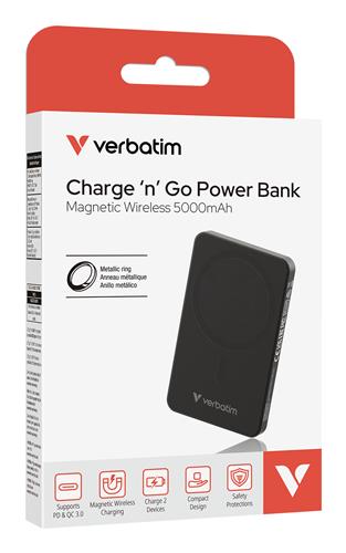 CHARGE/GO ESSENTIALS POWER BANK Magnetic Wireless 5000mAh Black
