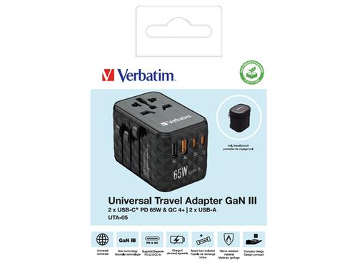 GAN III  TRAVEL ADAPTER UTA-05 2XUSB-C PD 65W / QC 4+/2 X USB-A