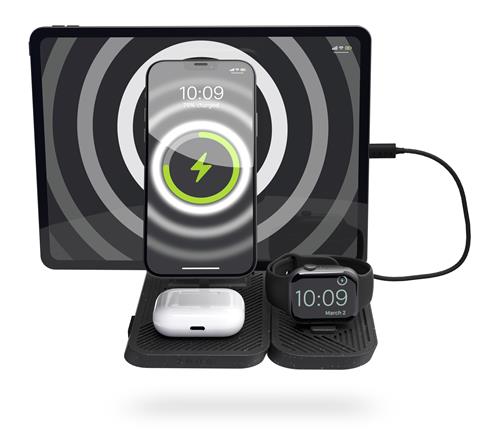 ZENS 4-IN-1 MODULAR WRLS CHRG STATION INCL WALL CHARGER-BLACK