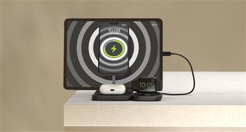 ZENS 4-IN-1 MODULAR WRLS CHRG STATION INCL WALL CHARGER-BLACK