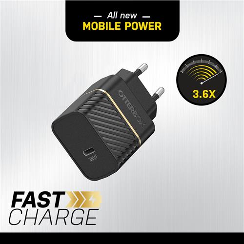 OTTERBOX EU WALL CHARGER 30W GAN 1X USB-C 30W USB-PD BLACK