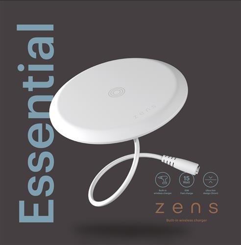 ZENS BUILT-IN WRLS CHARGER 15W INCL WALL CHARGER-WHITE