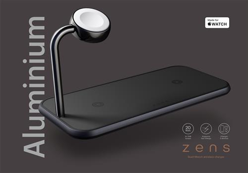 ZENS DUAL+WATCH WRLS CHARGE INCL WALL CHARGER-BLACK