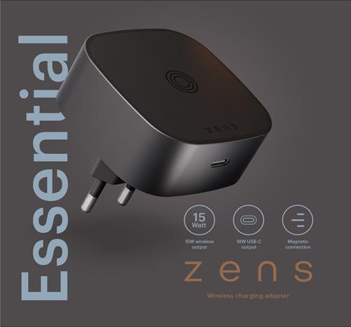 ZENS WIRELESS CHARGING ADAPTER EU TYPE C + 18W USB-C-BLACK