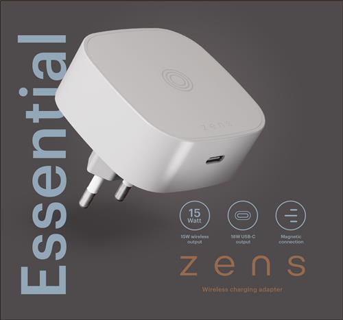 ZENS WIRELESS CHARGING ADAPTER EU TYPE C + 18W USB-C-WHITE