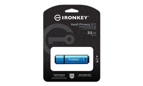 32GB USB-C IRONKEY VAULT P 50C AES-256 ENCRYPTED FIPS 197