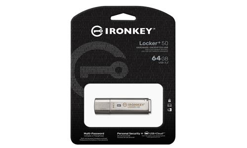 64GB USB 3.2 IRONKEY LOCKER+ 50 AES USB w/256bit Encryption