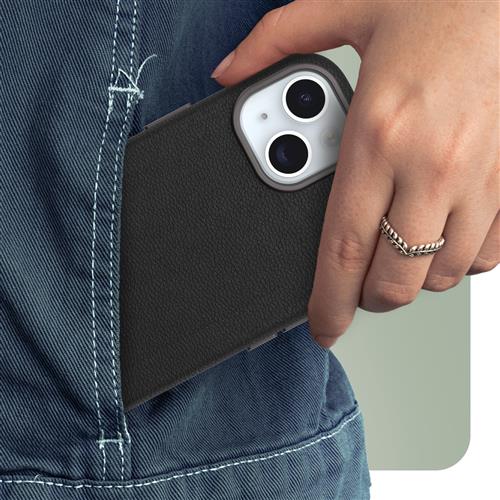 OB SYMMETRY CACTUS LEATHER Apple iPhone 15 Noir Ash - black