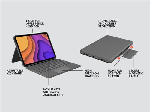 Logitech Folio Touch QWERTY Nordic Smart Connector Grigio