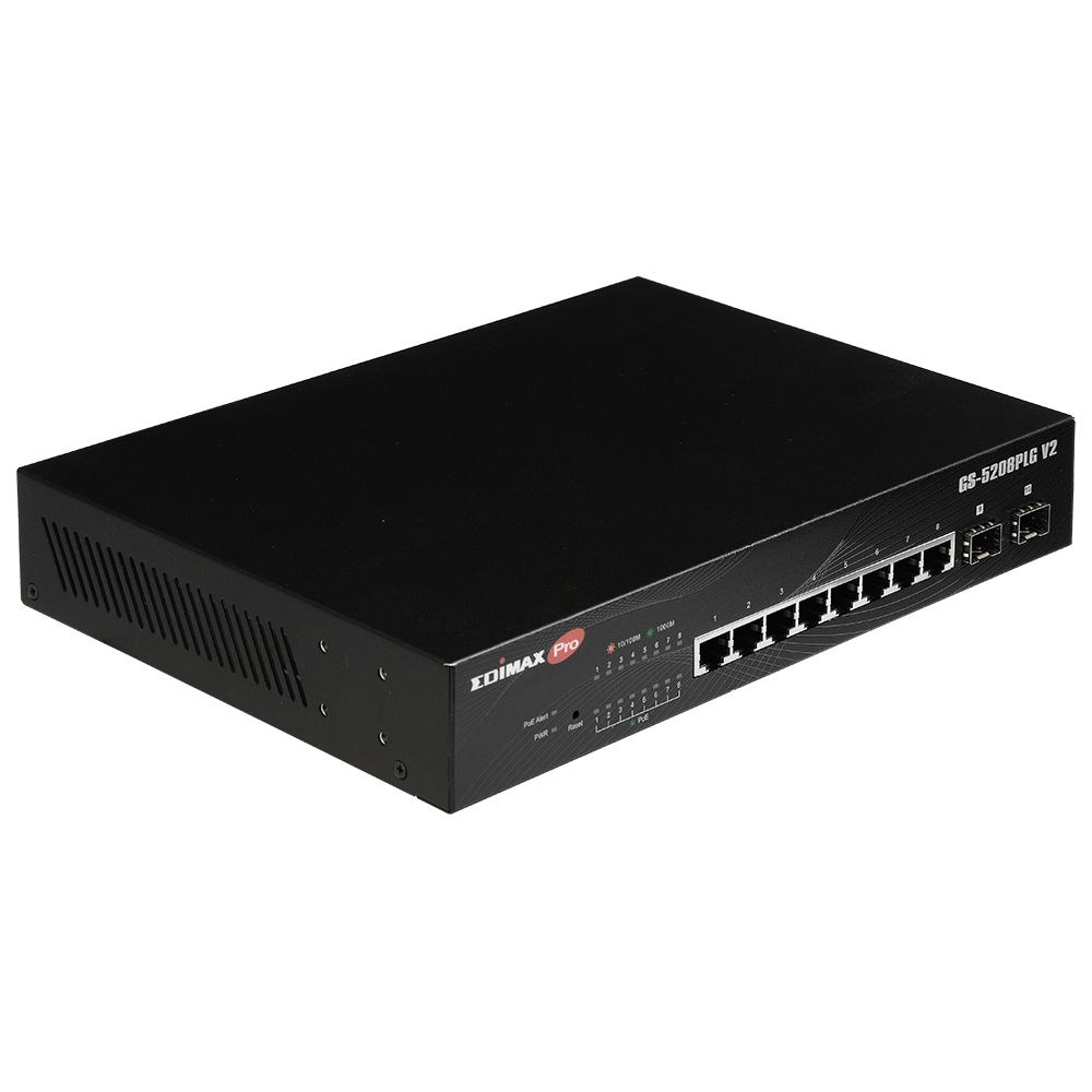 Edimax GS-5208PLG V2 switch di rete Gestito Gigabit Ethernet (10/100/1000) Supporto Power over Ethernet (PoE) Nero