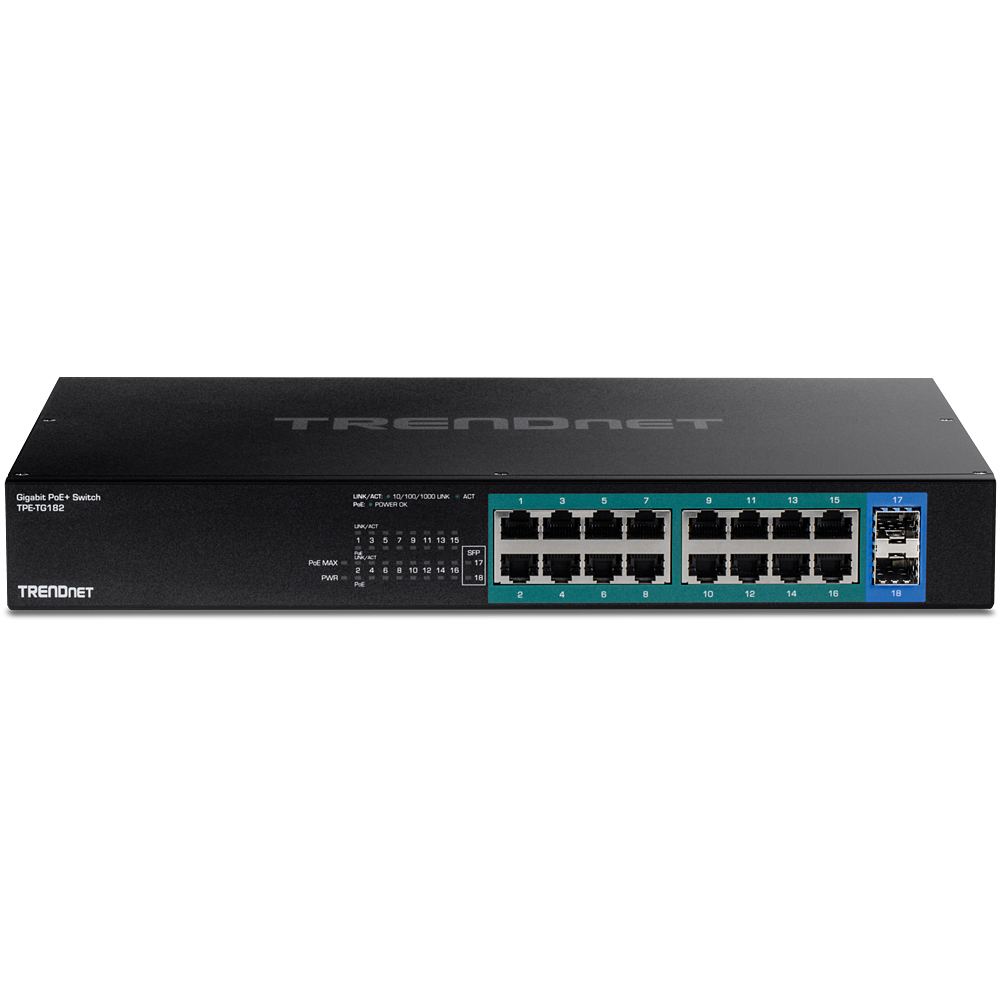 Trendnet TPE-TG182 switch di rete Gigabit Ethernet (10/100/1000) Supporto Power over Ethernet (PoE) 1U Nero