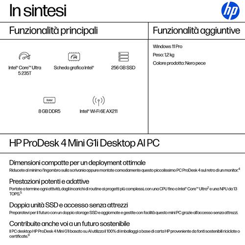 PRODESK 4 MINI G1I U5-235T 8GB 256GB NOOD W11P