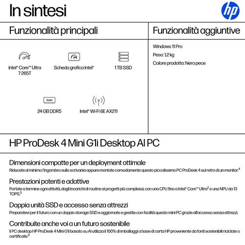 PRODESK 4 MINI G1I U7-265T 24GB 1TB NOOD W11P