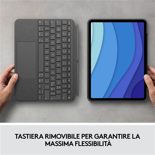 Logitech Combo Touch Custodia con Tastiera per iPad Pro 11 pollici (1a, 2a, 3a gen - 2018, 2020, 2021) - Tastiera Retroilluminata Rimovibile, Trackpad, Smart Connector - Grigio